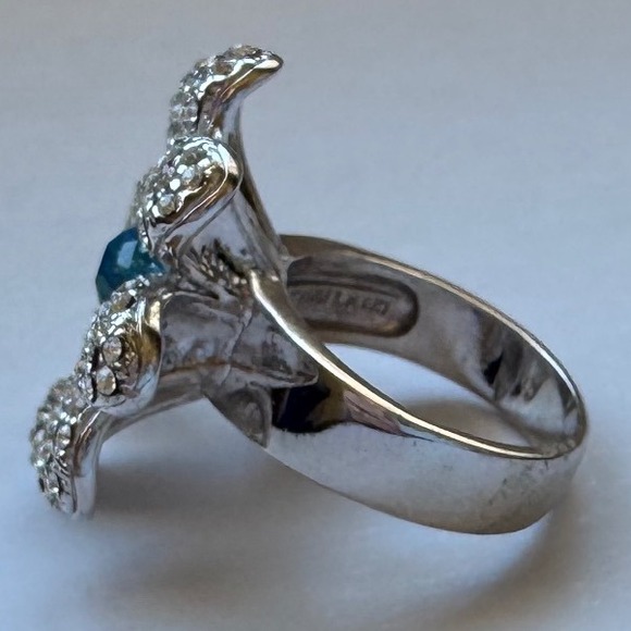 Vintage Nolan Miller Blue Stone Silver Tone Flower Petal Statement Ring Signed - Picture 6 of 12